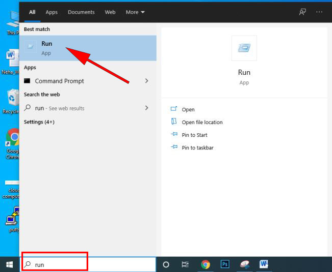 ओपन रन इन विंडोज १० 