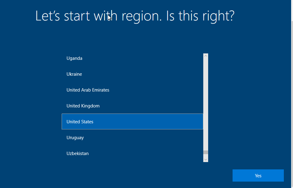 select region in windows 10