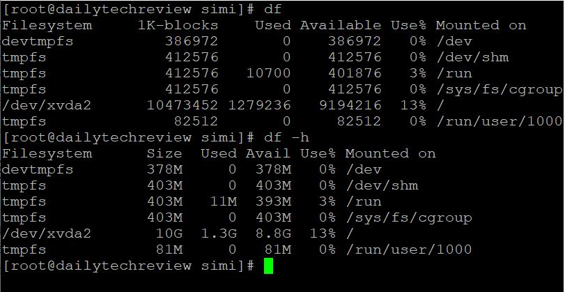 Linux df command in Hindi