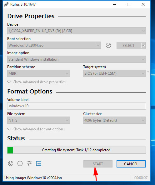 start to make bootable pen drive in Rufus