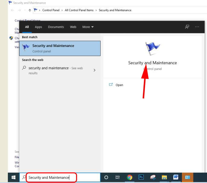 open windows 10 Security maintenance