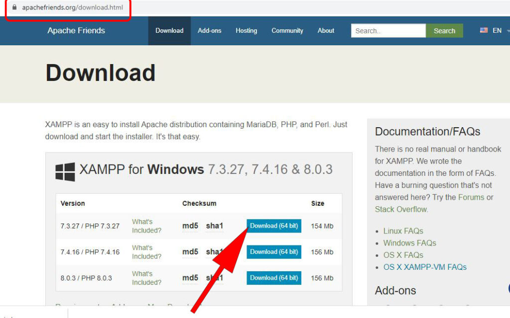 Downlaod XAMPP from internet