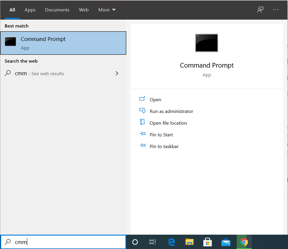 go to command Prompt in windows 10