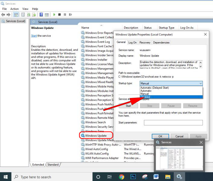 open services in windows 10