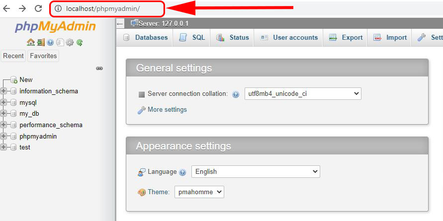 create database in XAMPP