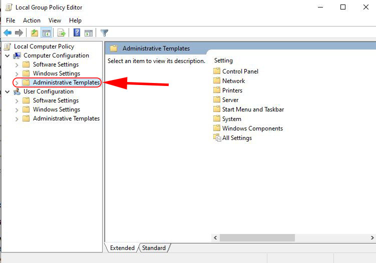 open admonitive template in windows 10