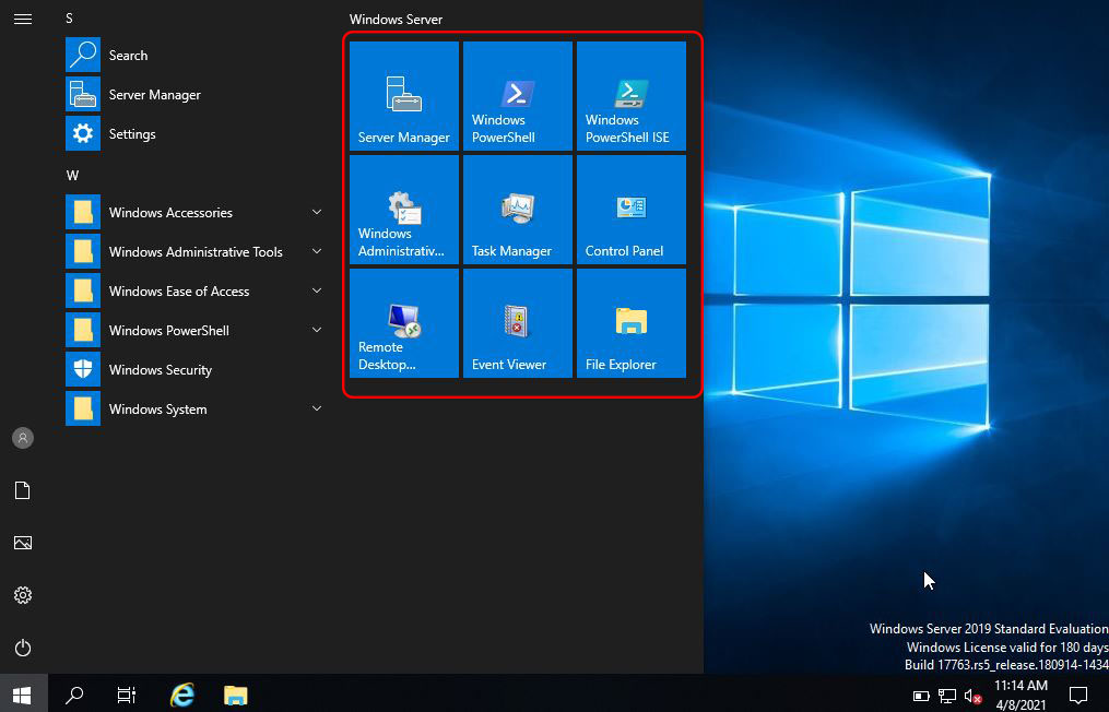 windows server 2019 desktop screen after login in system 