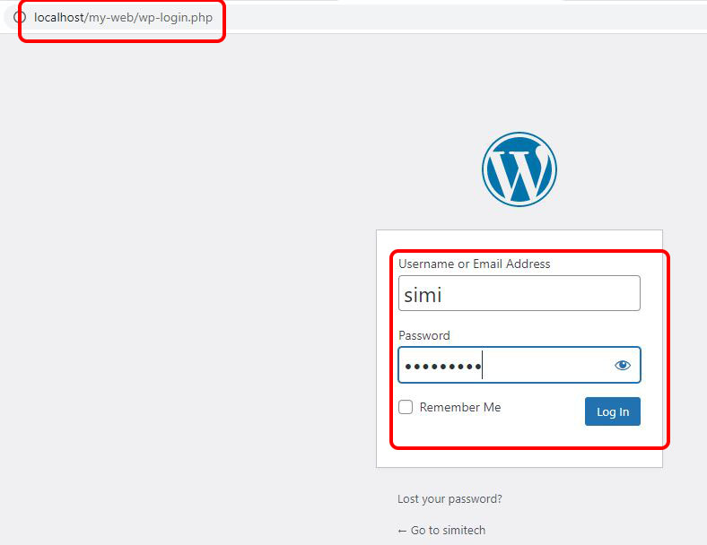 WordPress login dashboard