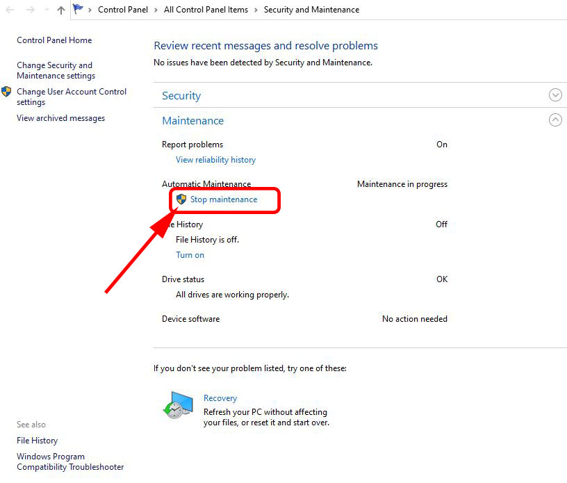 stop Maintenance in windows 10