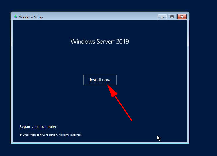 Click On Install Now in windows server 2019
