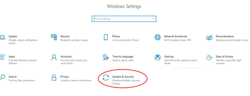 open windows setting in windows 10