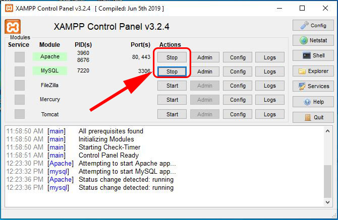 Start mysql and Apache service 