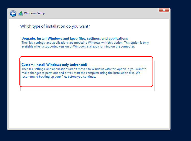 select installation type in windows server 2019