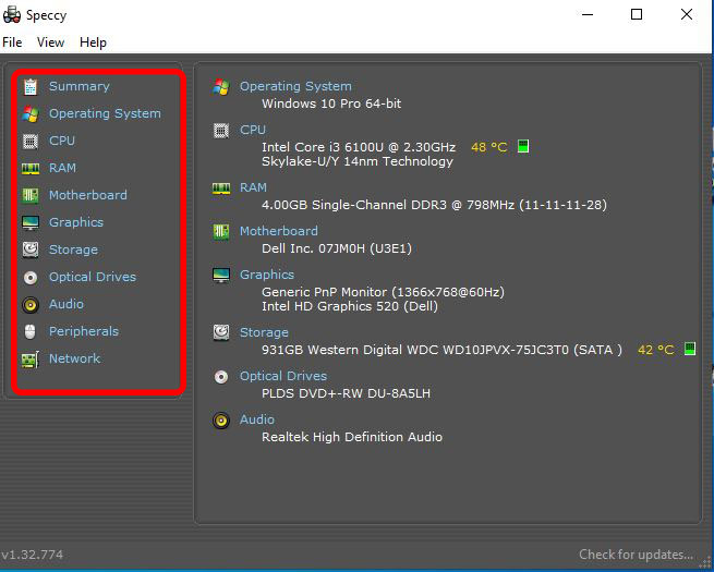 Speccy  Software output result 