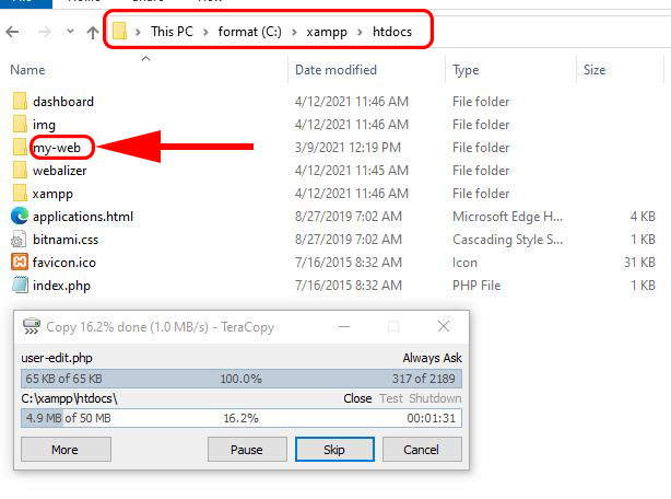 Placing the WordPress file to XAMPP
