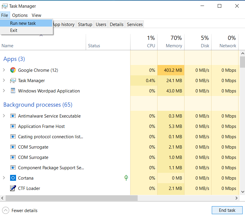 open new task manager in windows 10