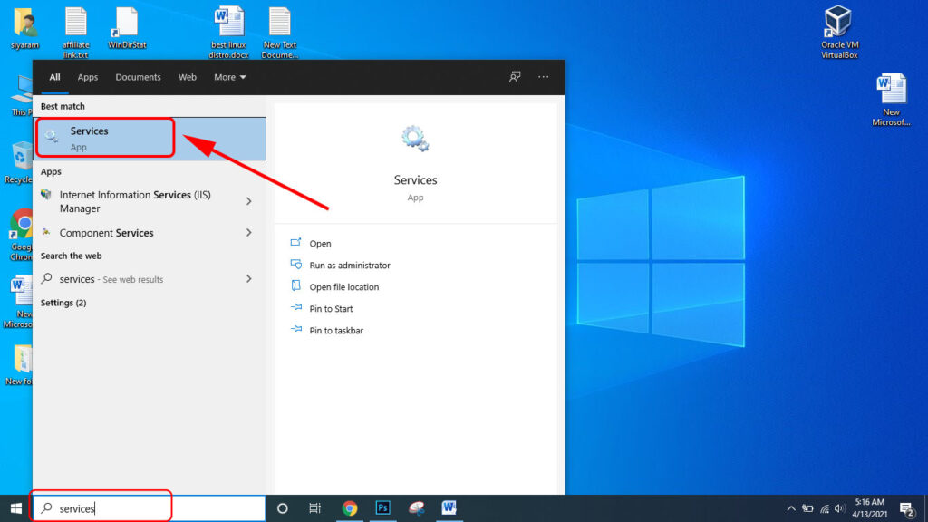 go to service in windows 10
