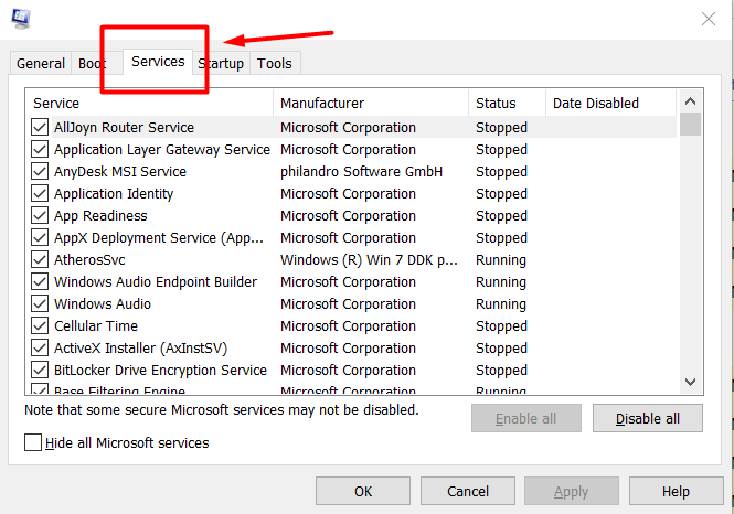 check service in windows 10
