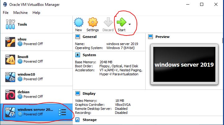 start virtual machine