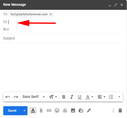 Set CC mail id in Gmail Account