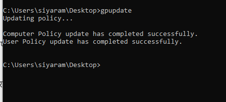 gpupdate command in windows system 
