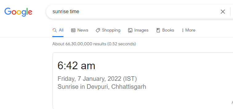 google tricks sunrise time