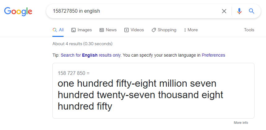 google tricks Written numbers