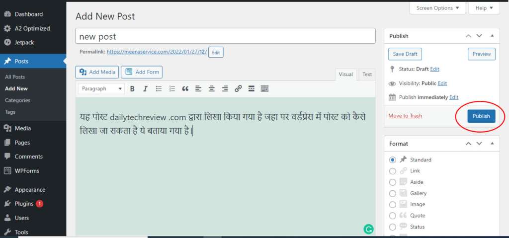 how to publish post in wordpress