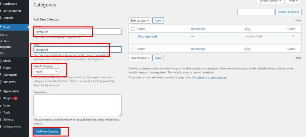 wordpress me category kaise add kare
