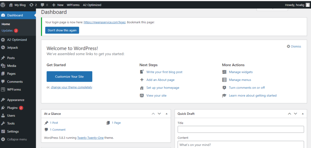 wordpress dashbaord 