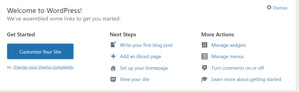  wordpress dashbaord Welcome