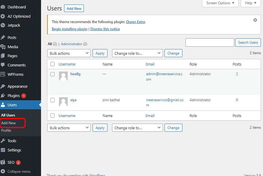 create user in wordpress