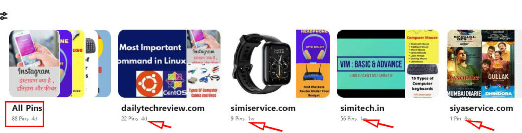 Check number of pins in Pinterest 