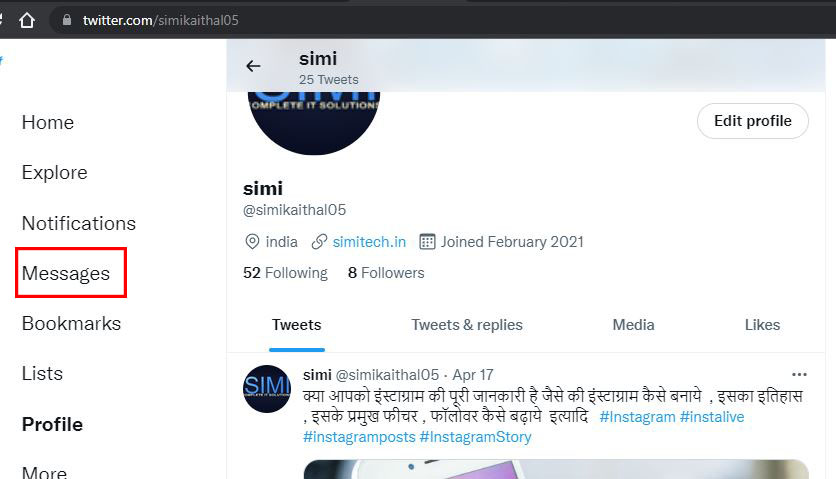 Message Feature in Twitter