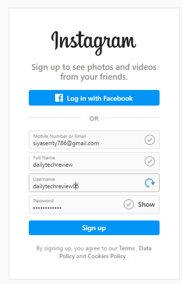 Create Sign Up Account On Instagram