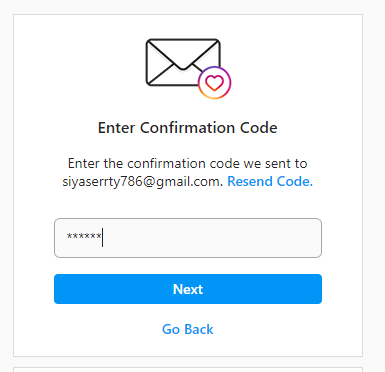Instagram Confirmation code