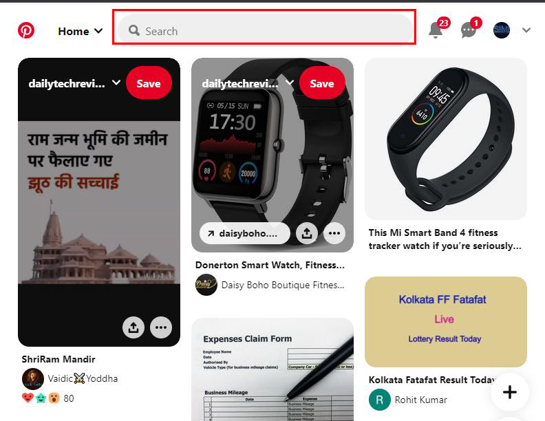 Pinterest Search bar