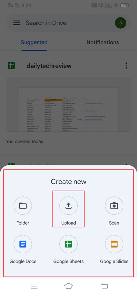 upload data in google drive 