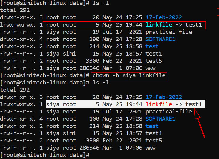 change link file ownership in linux