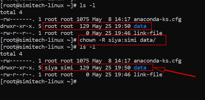 Change ownership of sub directory and files in linux