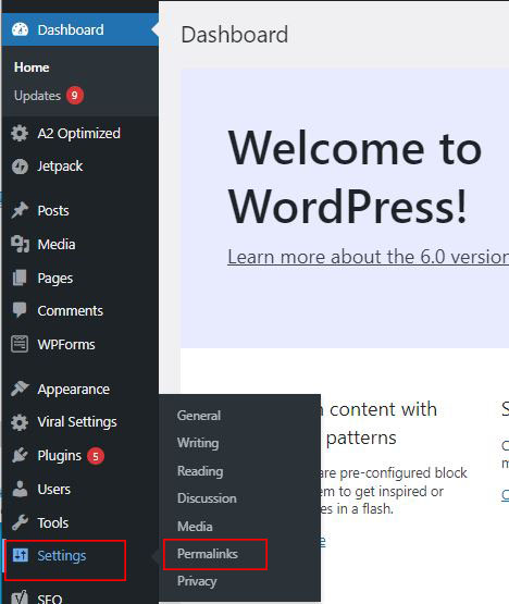 WordPress permalinks settings 