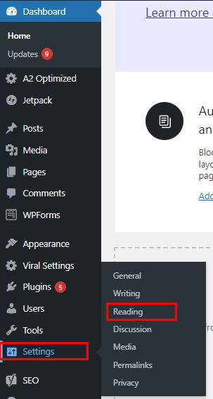 WordPress Reading Settings