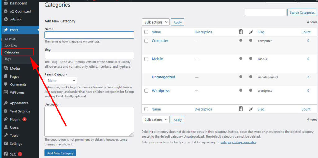 manage WordPress Categories