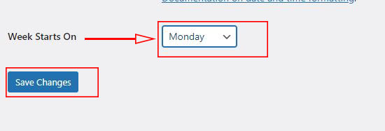 set week starts on in WordPress  General settings