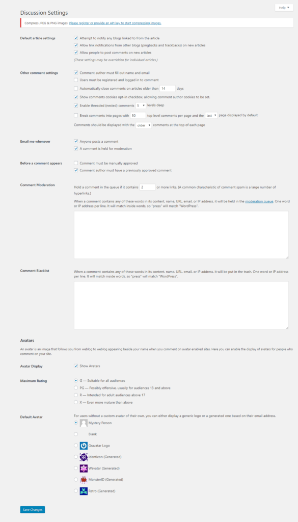 WordPress Discussion Setting