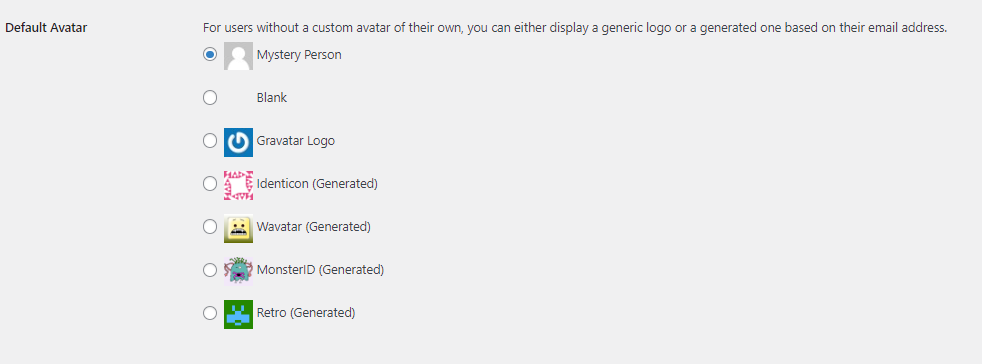 Default Avatar  in WordPress settings