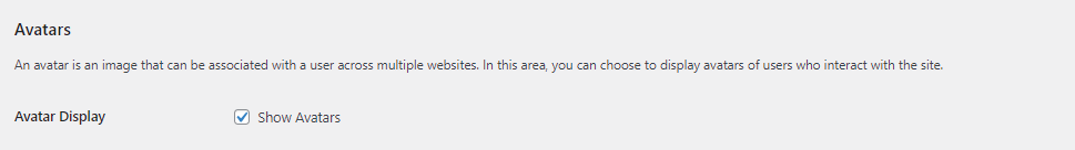 Avatars in WordPress setting 