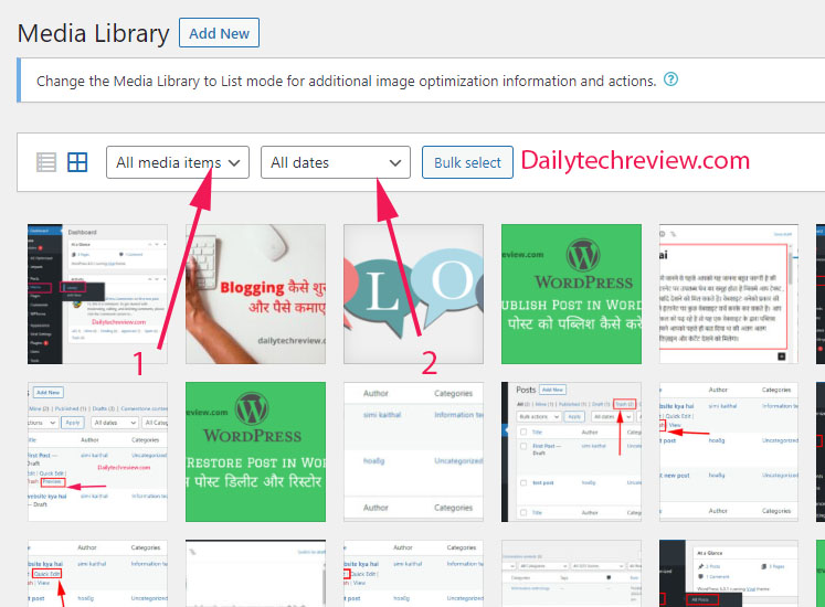 WordPress media Library option