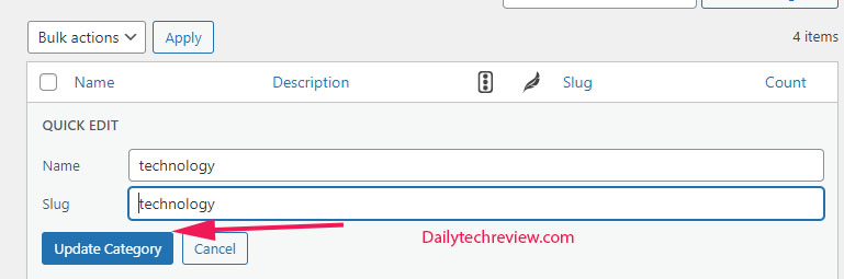 update WordPress Category