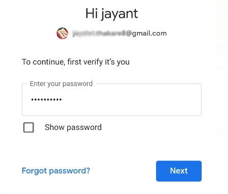 Enter Google Password